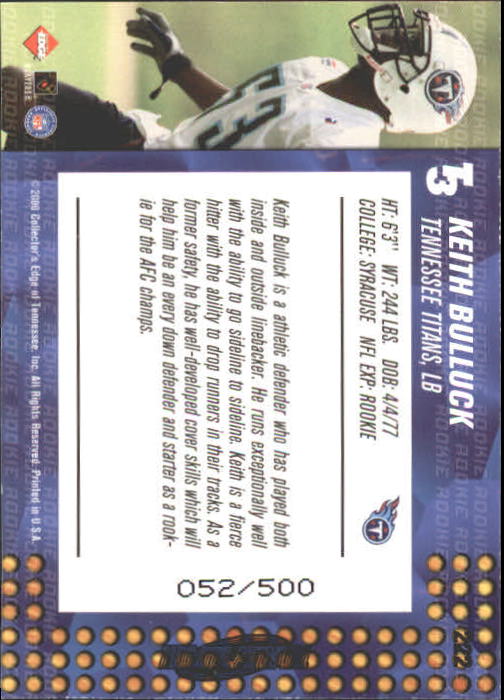 2000 Collector's Edge T3 HoloPlatinum #222 Keith Bulluck back image