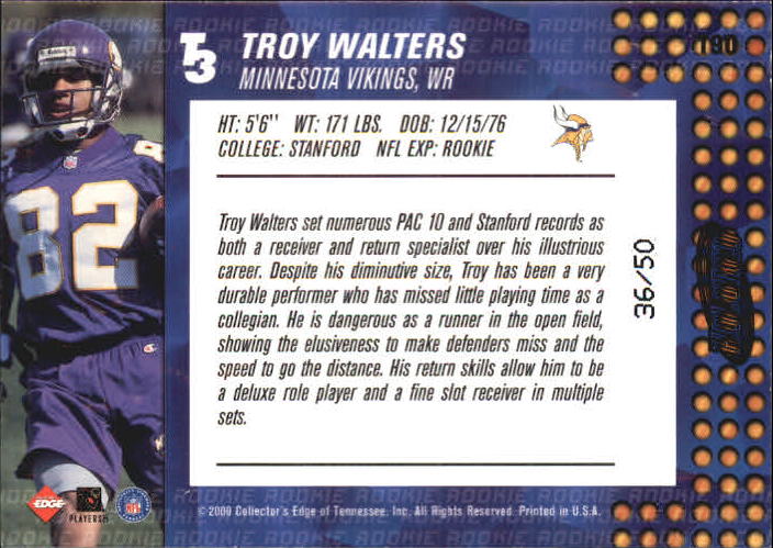 2000 Collector's Edge T3 HoloRed #190 Troy Walters back image