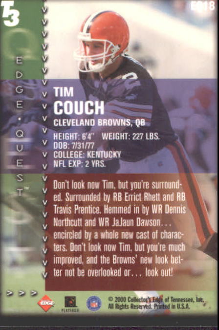 2000 Collector's Edge T3 EdgeQuest #EQ18 Tim Couch back image