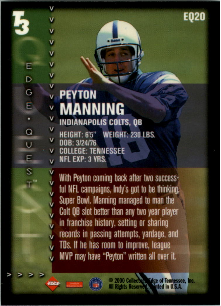 2000 Collector's Edge T3 EdgeQuest #EQ20 Peyton Manning back image