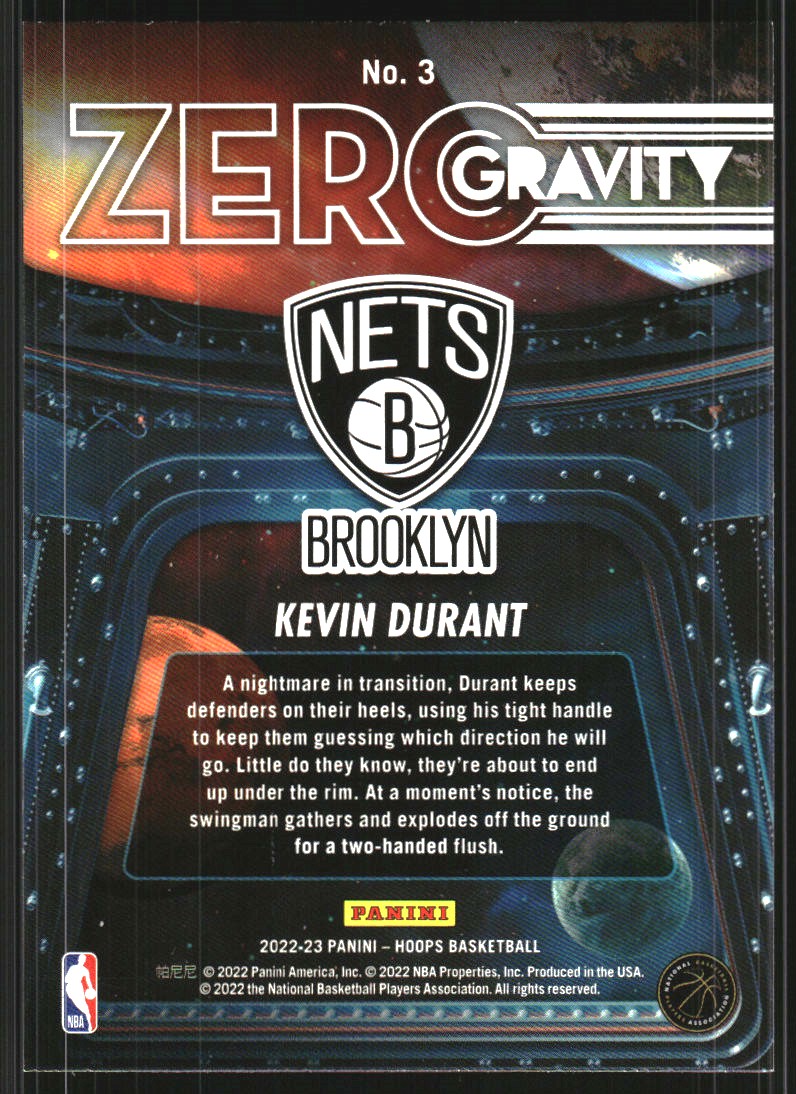2022-23 Hoops Zero Gravity Holo #3 Kevin Durant back image