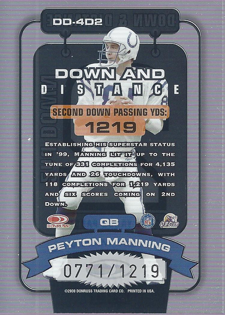 2000 Donruss Elite Down and Distance #4D2 Peyton Manning/1219 back image