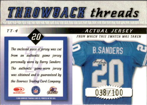 2000 Donruss Elite Throwback Threads #TT4 Barry Sanders back image