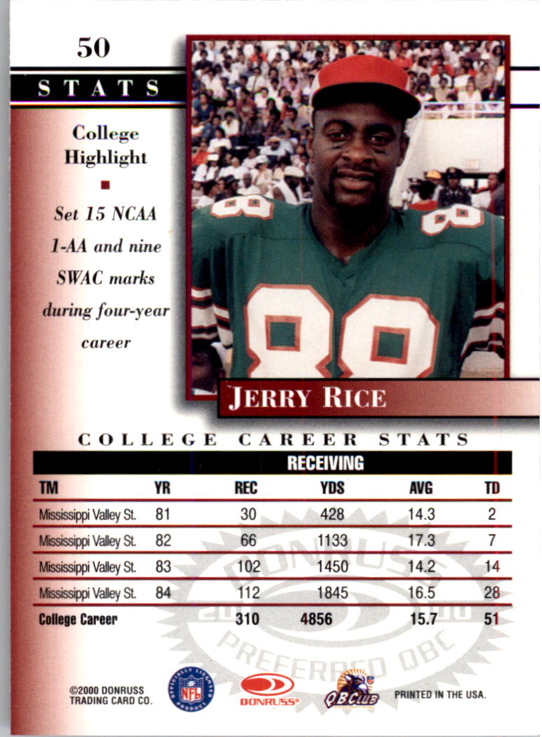 2000 Donruss Preferred #50 Jerry Rice C back image