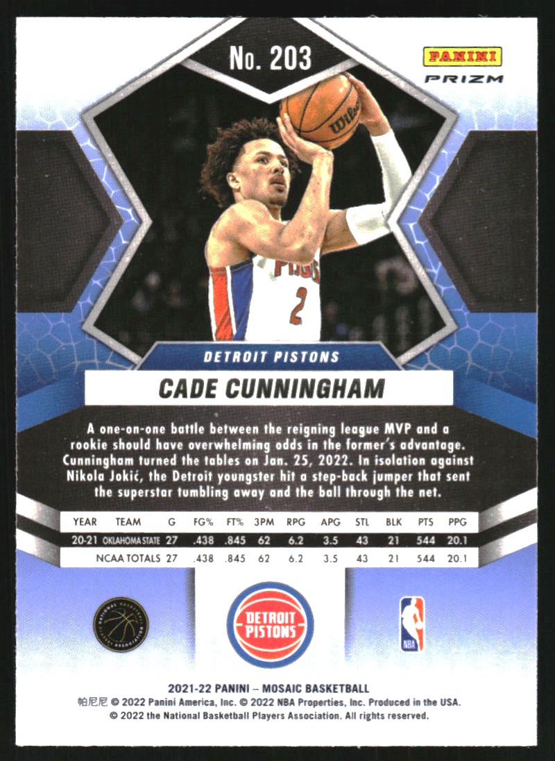 2021-22 Panini Mosaic Mosaic #203 Cade Cunningham