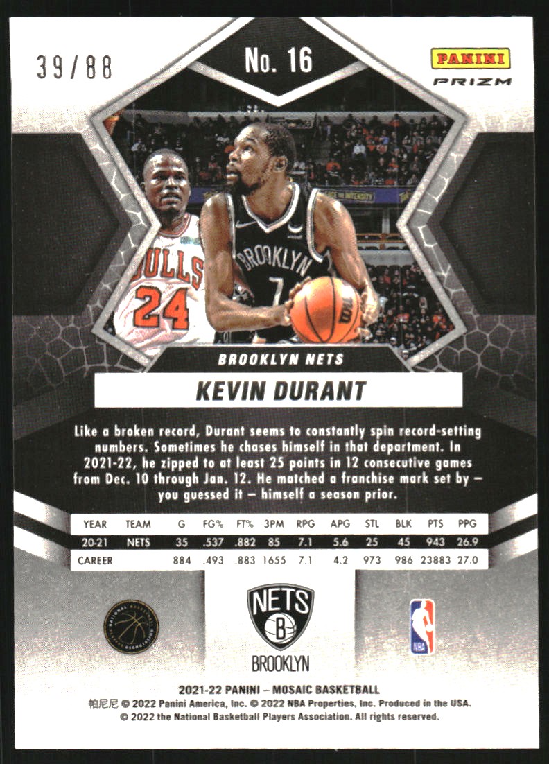 2021-22 Panini Mosaic Mosaic Choice Fusion Red and Yellow #16 Kevin Durant