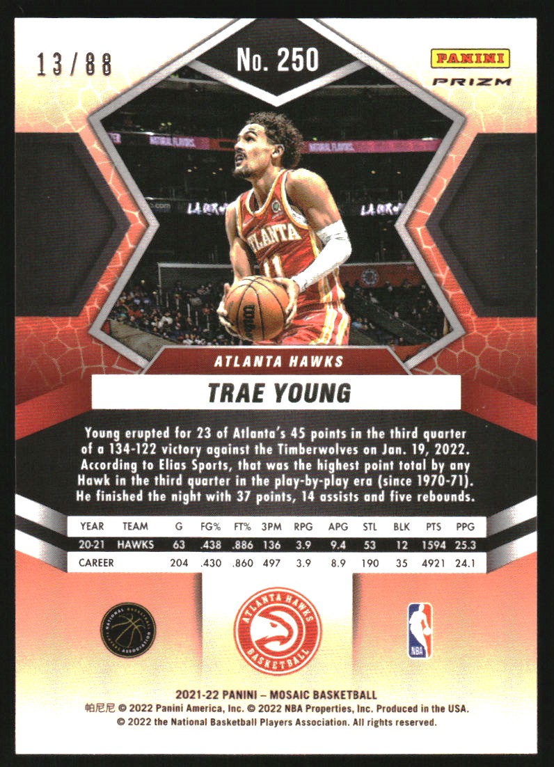 2021-22 Panini Mosaic Mosaic Choice Fusion Red and Yellow #250 Trae Young NP