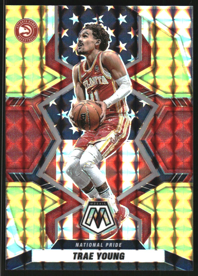 2021-22 Panini Mosaic Mosaic Choice Fusion Red and Yellow #250 Trae Young NP
