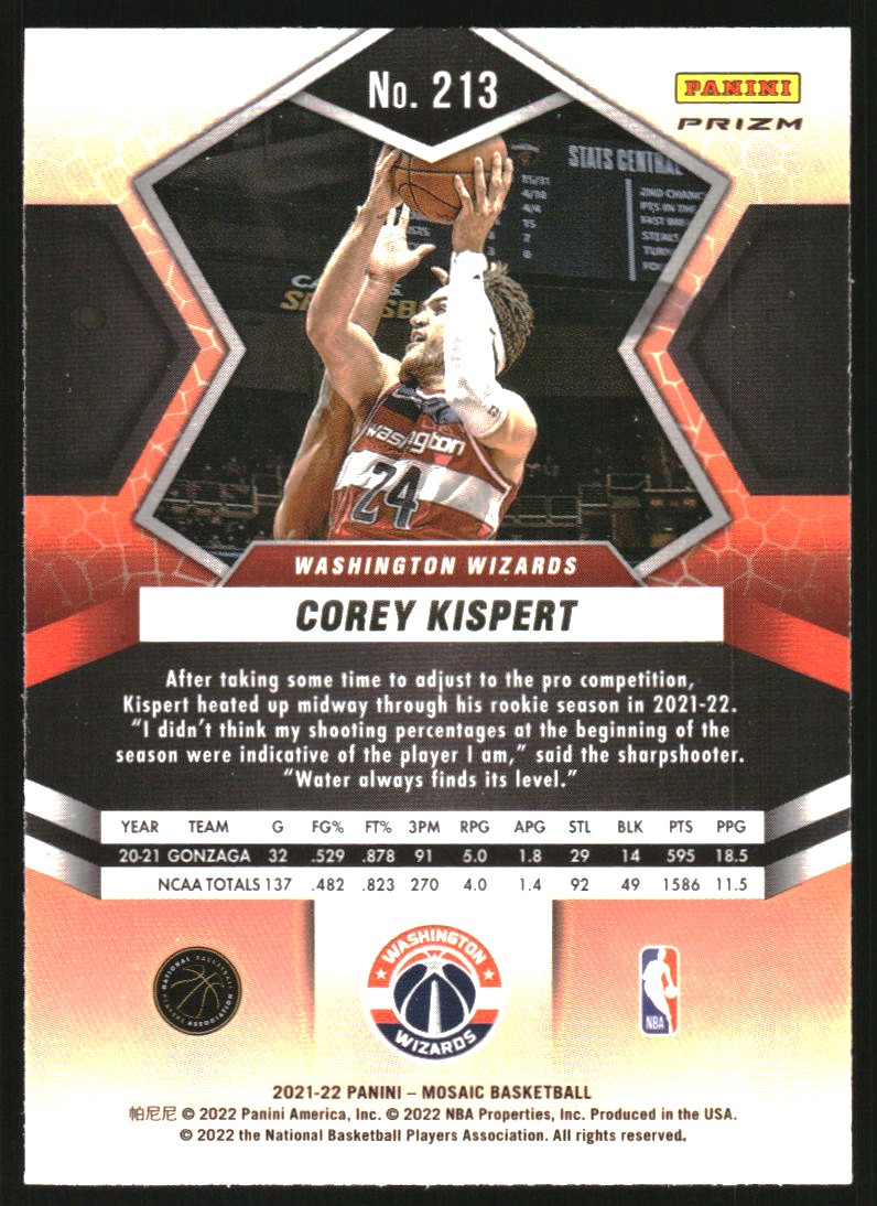 2021-22 Panini Mosaic Mosaic Fast Break Silver #213 Corey Kispert