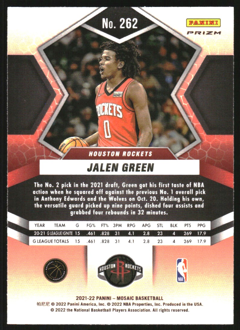 2021-22 Panini Mosaic Mosaic Fast Break Silver #262 Jalen Green DEB