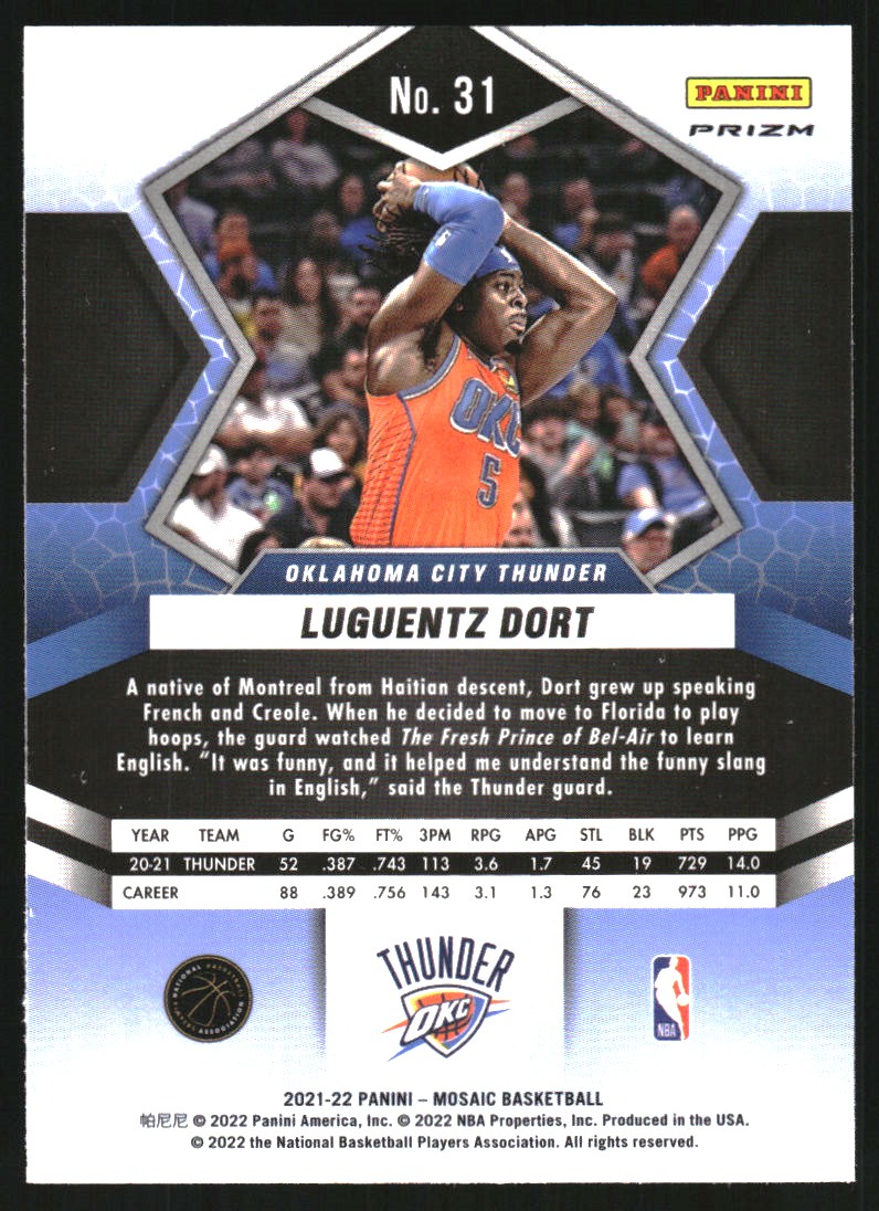 2021-22 Panini Mosaic White Sparkle #31 Luguentz Dort