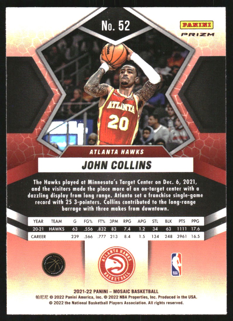 2021-22 Panini Mosaic White Sparkle #52 John Collins