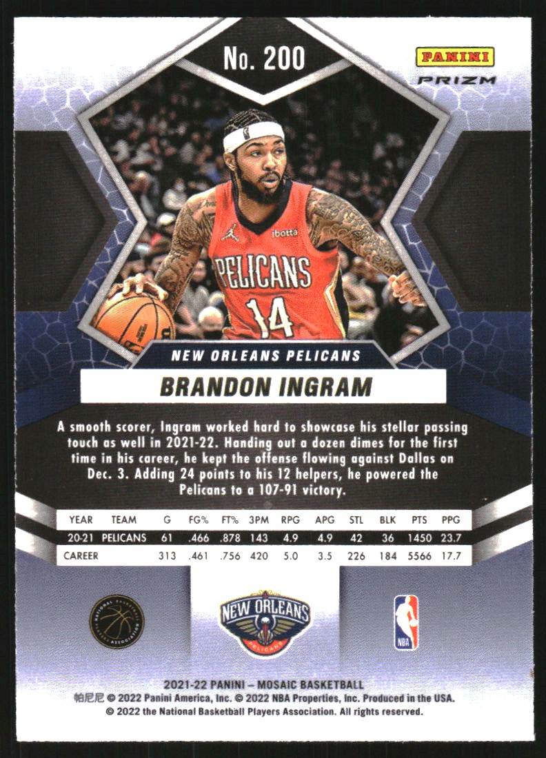 2021-22 Panini Mosaic White Sparkle #200 Brandon Ingram