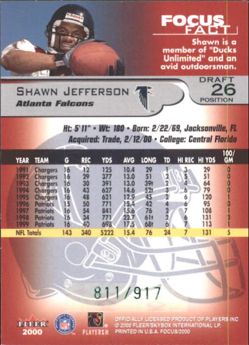 2000 Fleer Focus Draft Position #26 Shawn Jefferson/917 back image