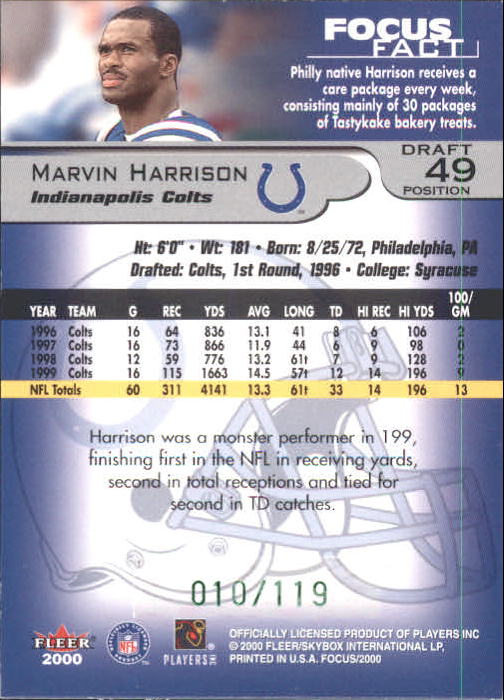 2000 Fleer Focus Draft Position #49 Marvin Harrison/119