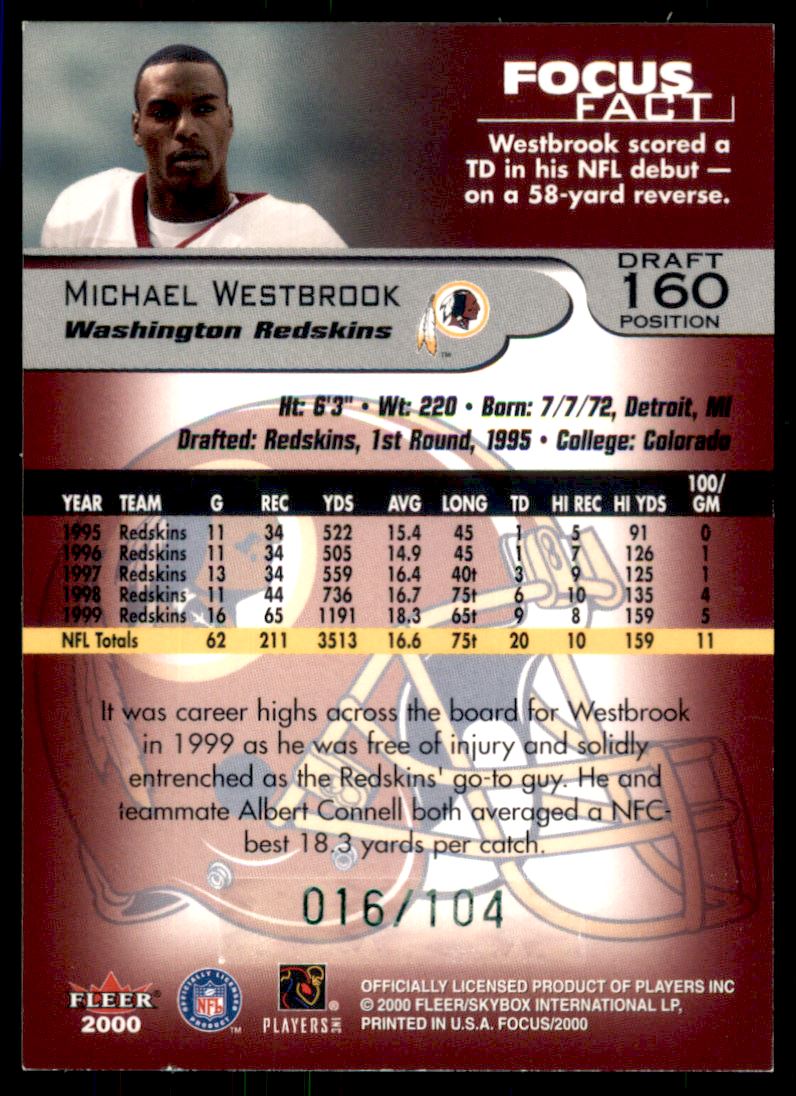 2000 Fleer Focus Draft Position #160 Michael Westbrook/104 back image
