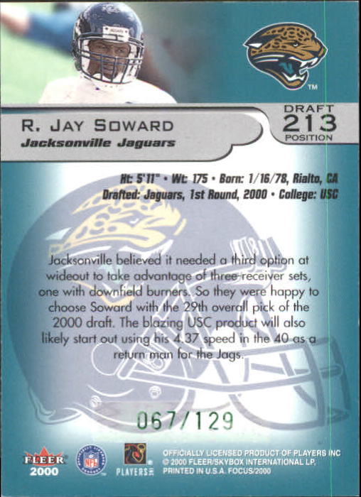 2000 Fleer Focus Draft Position #213 R.Jay Soward/129 back image