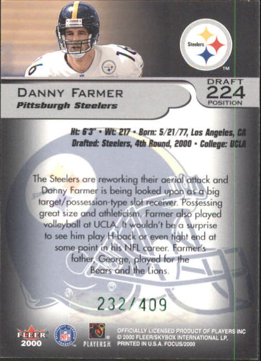 2000 Fleer Focus Draft Position #224 Danny Farmer/409 back image