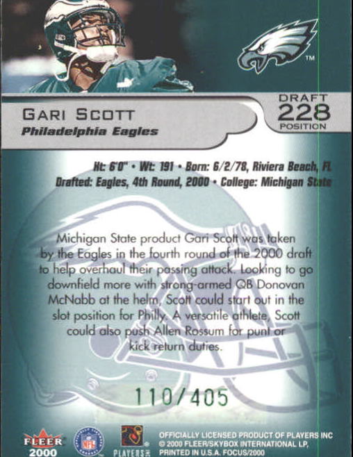 2000 Fleer Focus Draft Position #228 Gari Scott/405 back image