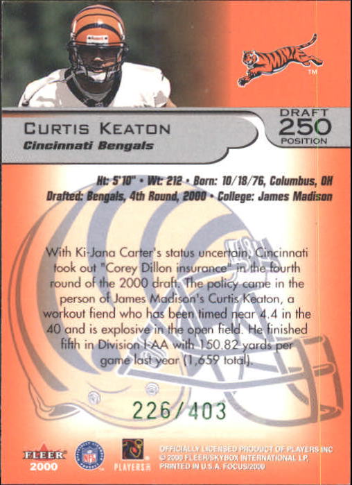 2000 Fleer Focus Draft Position #250 Curtis Keaton/403 back image