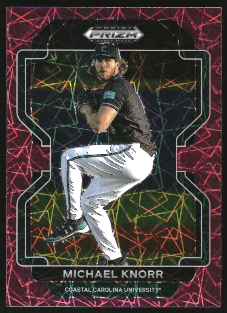 2022 Panini Prizm Draft Picks Prizms Neon Pink Velocity #103 Michael Knorr
