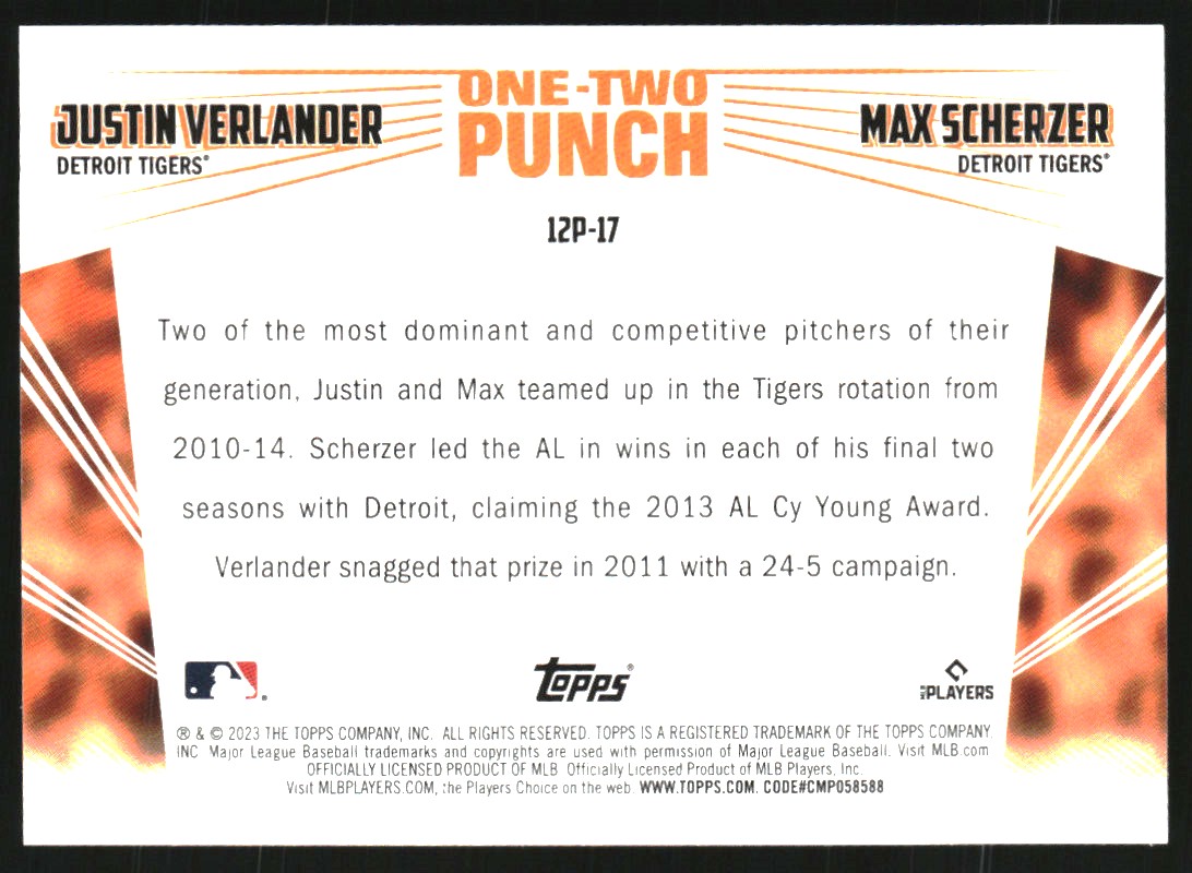 2023 Topps One Two Punch #12P17 Justin Verlander/Max Scherzer back image