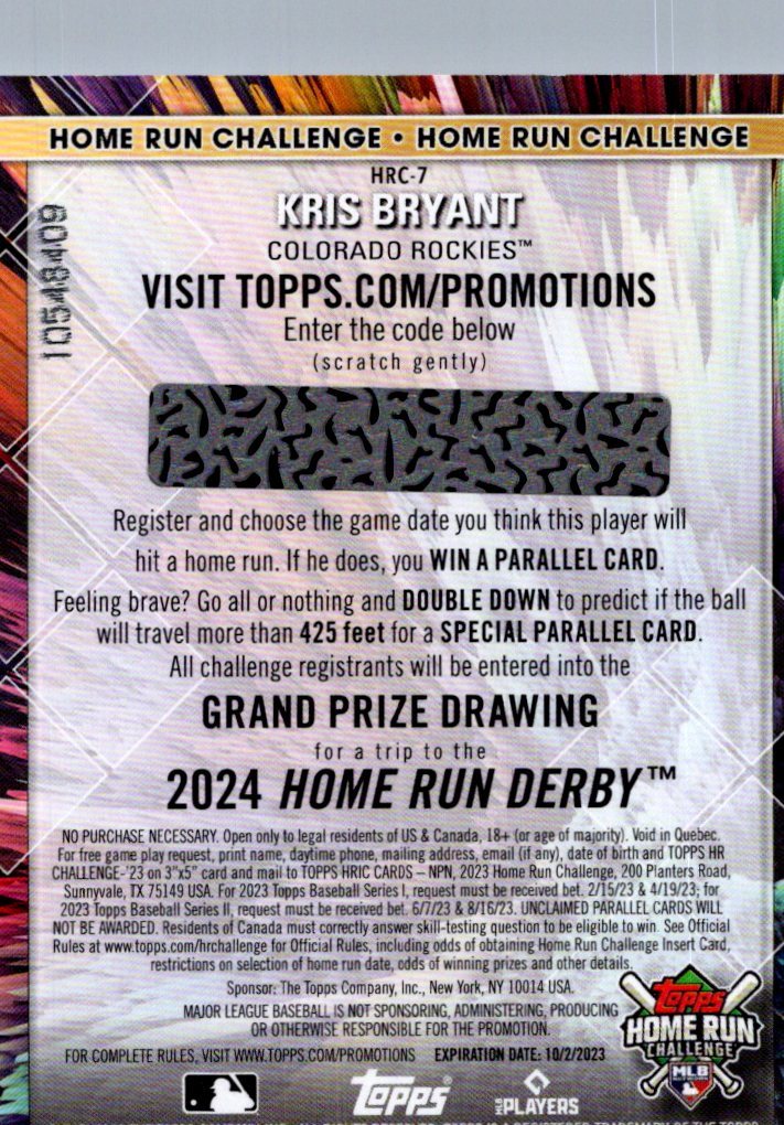 2023 Topps Home Run Challenge Code Card #HRC7 Kris Bryant - NM-MT