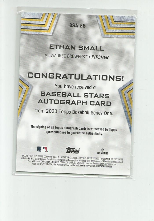 2023 Topps Baseball Stars Autographs #BSAES Ethan Small back image