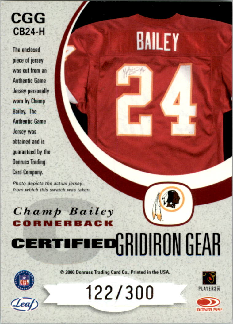 2000 Leaf Certified Gridiron Gear #CB24H Champ Bailey/300 back image