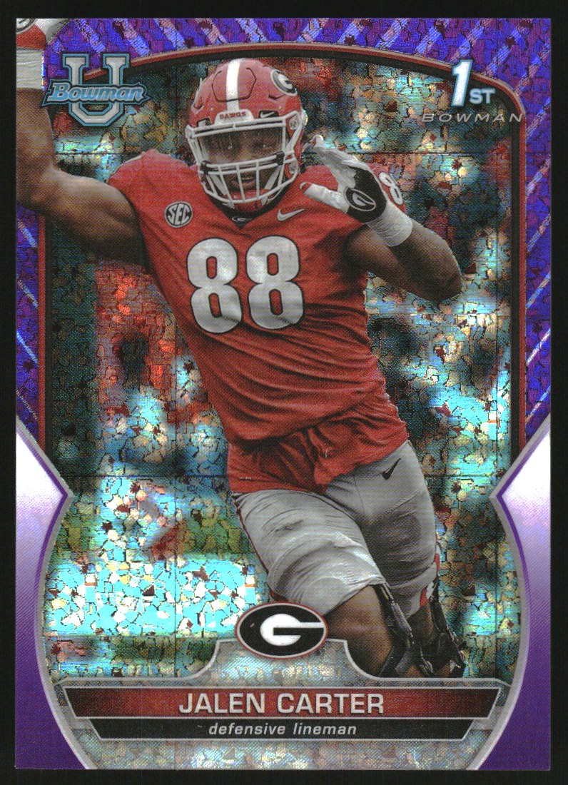 2022 Bowman Chrome University Purple Mini-Diamond Refractors #37 Jalen Carter
