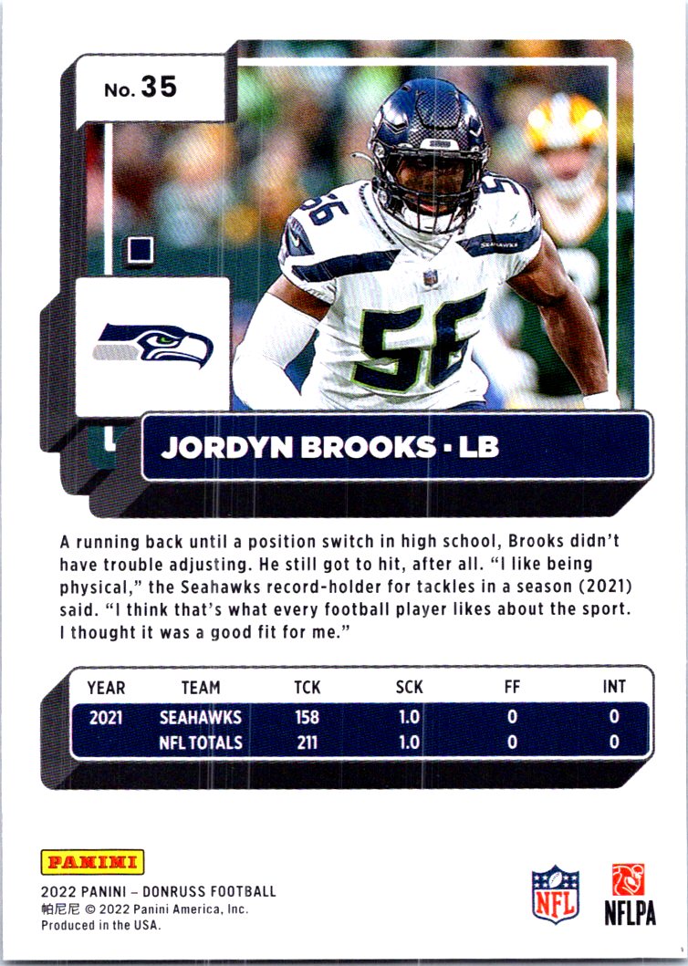 2022 Donruss 35 Jordyn Brooks NMMT The Dugout Sportscards & Comics Beckett Marketplace