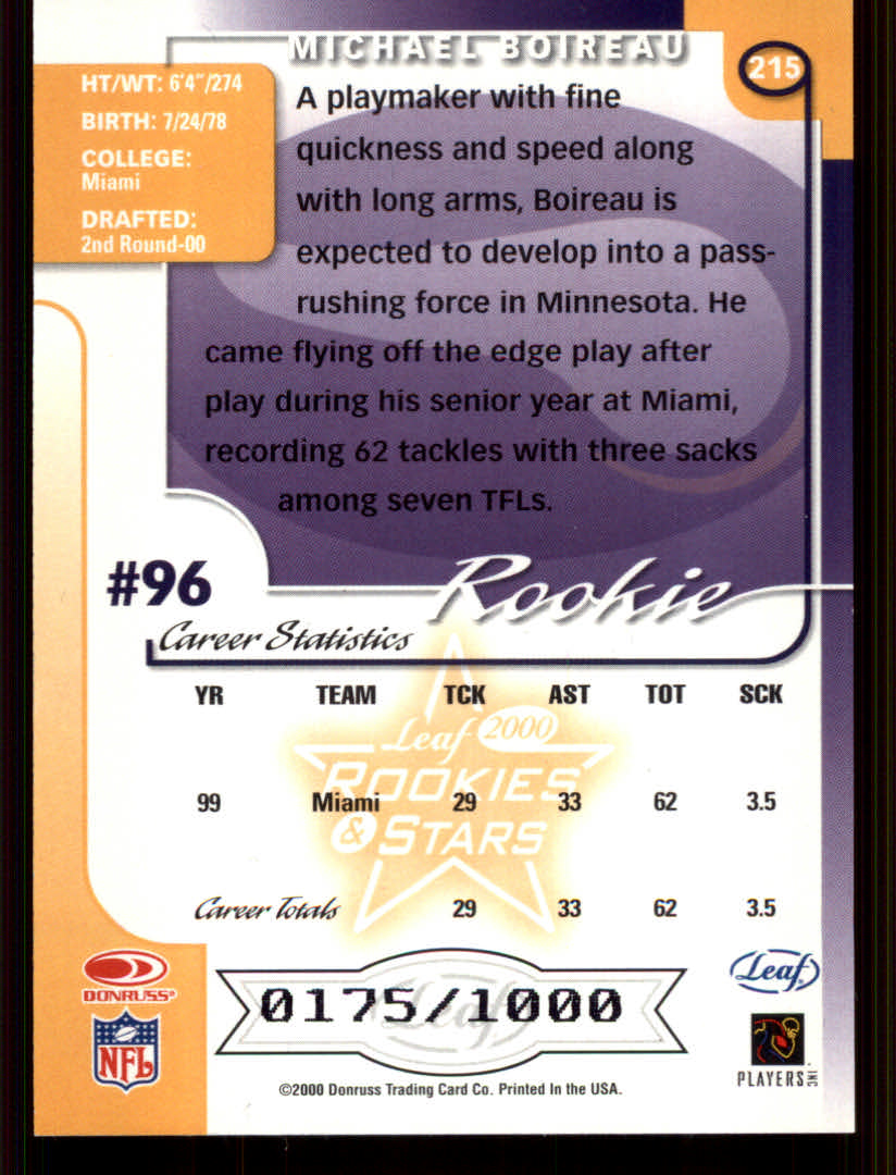 2000 Leaf Rookies and Stars Football "Main Set" Cards - Picture 203 of 223