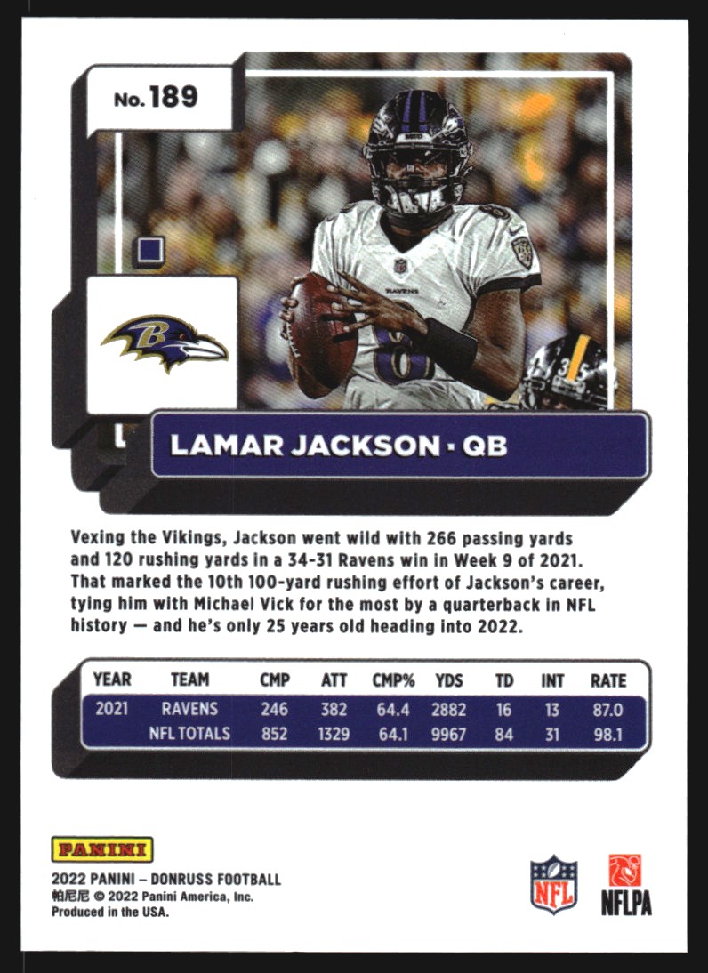 2022 Donruss Press Proof Premium #189 Lamar Jackson