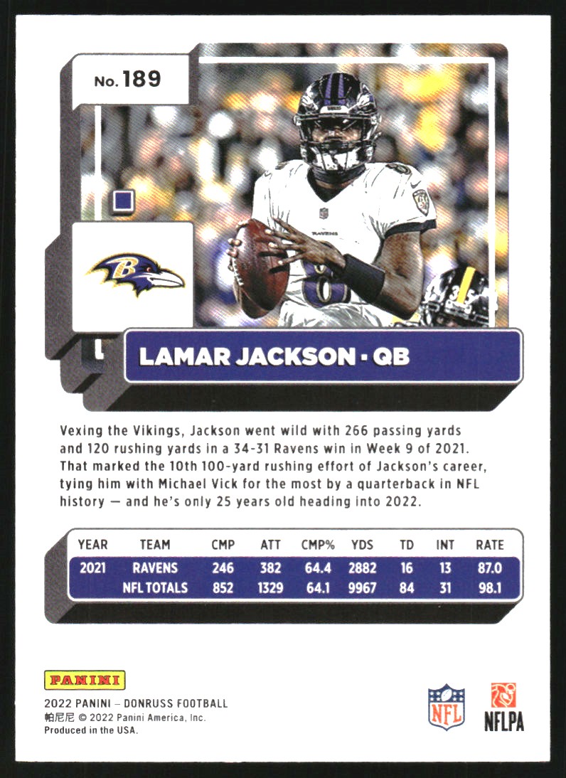 2022 Donruss Press Proof Red #189 Lamar Jackson