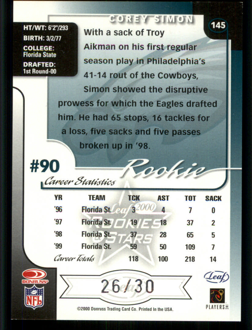 Tarjetas de fútbol americano Leaf Rookies and Stars 2000 "Insertar y paralelo" - Imagen 25 de 39