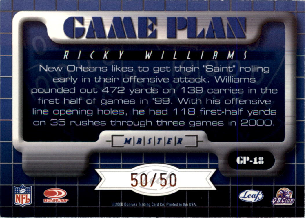 2000 Leaf Rookies and Stars Game Plan Masters #GP18 Ricky Williams back image
