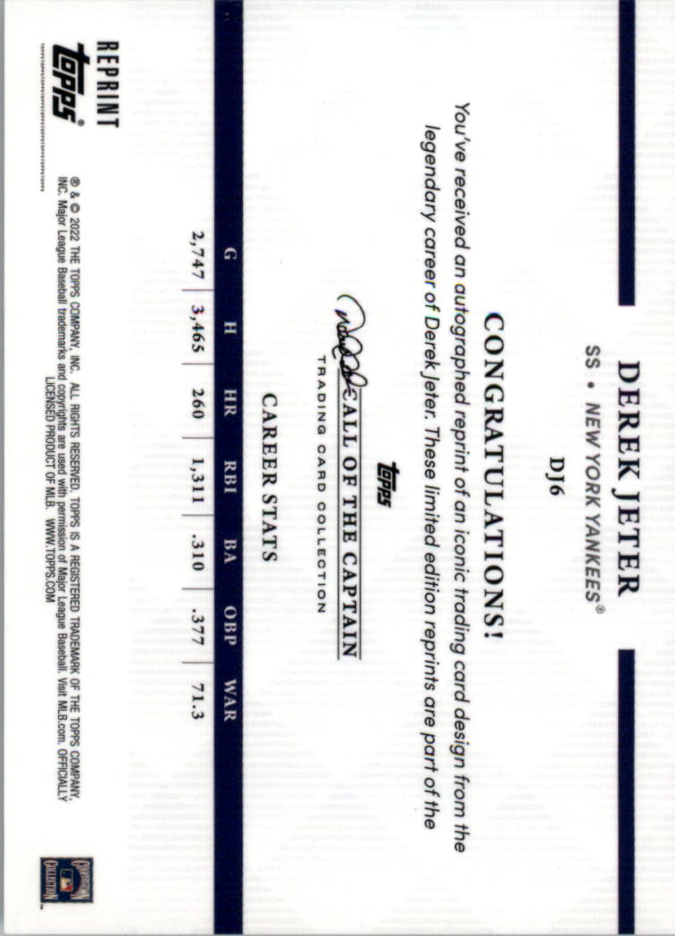 2022 Topps X Derek Jeter Call of the Captain 22 Years of Topps ristampe SCEGLI - Foto 7 di 25