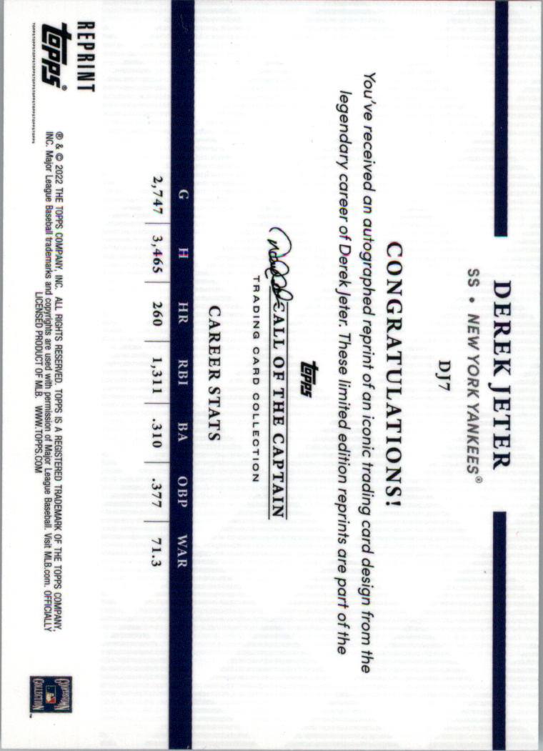 2022 Topps X Derek Jeter Call of the Captain 22 Years of Topps ristampe SCEGLI - Foto 9 di 25