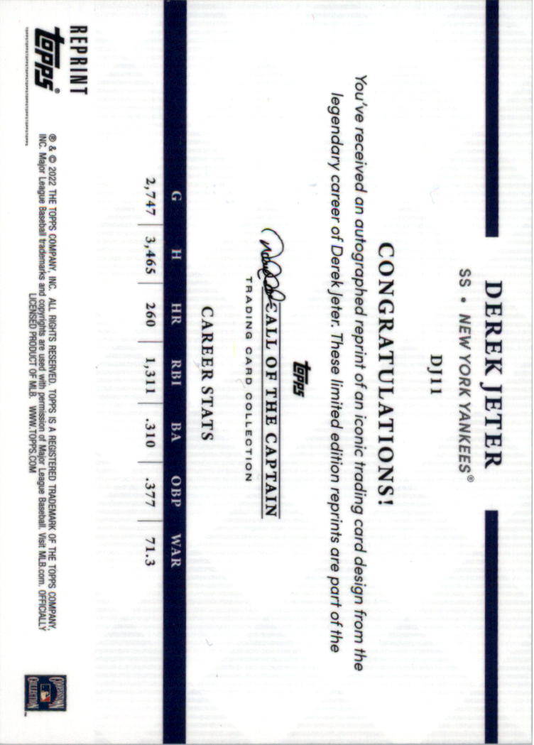 2022 Topps X Derek Jeter Call of the Captain 22 Years of Topps ristampe SCEGLI - Foto 13 di 25