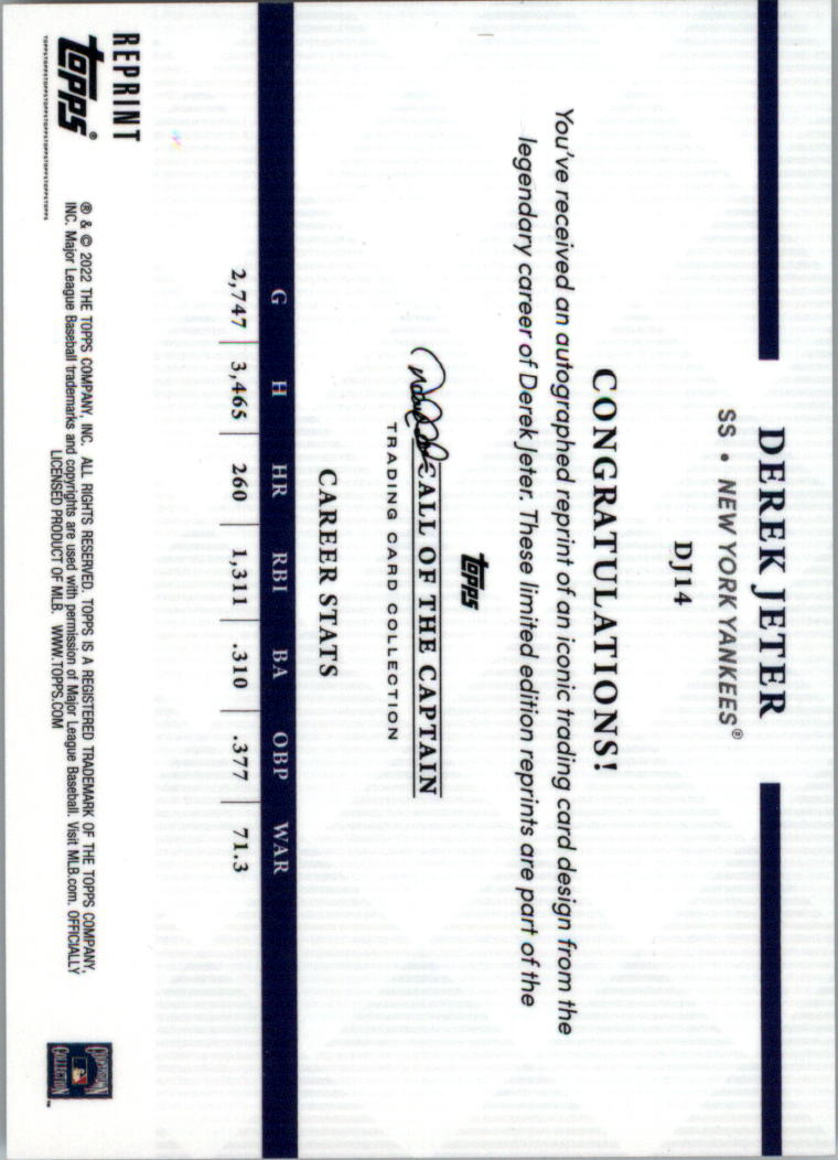 2022 Topps X Derek Jeter Call of the Captain 22 Years of Topps ristampe SCEGLI - Foto 17 di 25