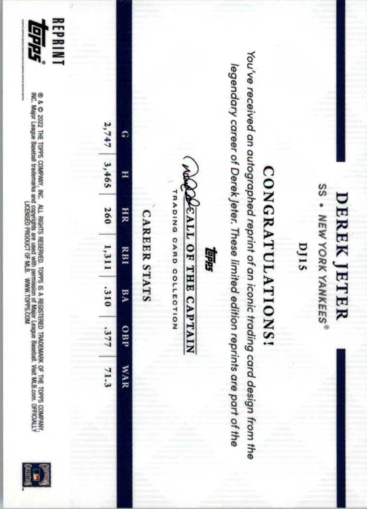 2022 Topps X Derek Jeter Call of the Captain 22 Years of Topps ristampe SCEGLI - Foto 19 di 25