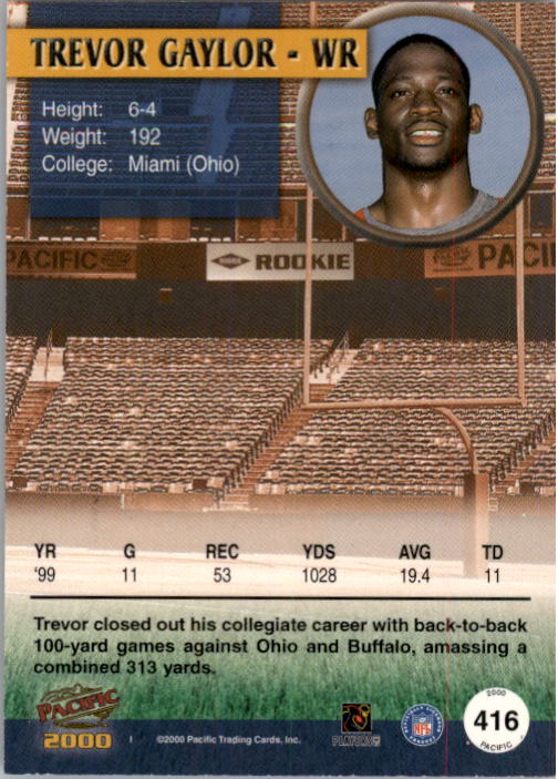 2000 Pacific Platinum Blue Draft Picks #416 Trevor Gaylor back image