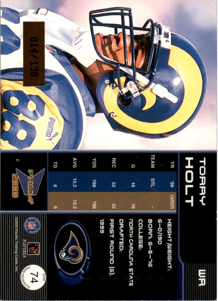 2000 Pacific Prism Prospects Premiere Date #74 Torry Holt back image