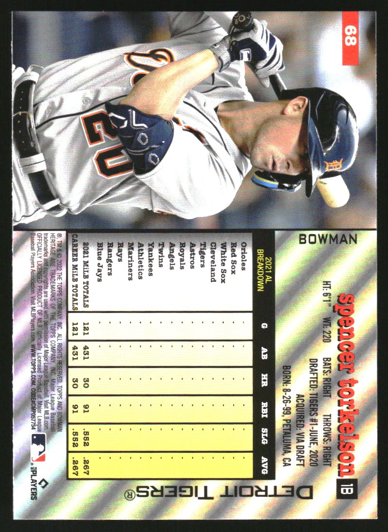 2022 Bowman Heritage #68 Spencer Torkelson (RC)