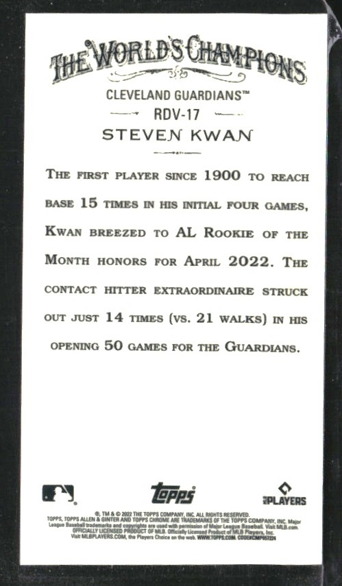 2022 Topps Allen and Ginter Chrome Mini Rookie Design Variations #RDV17 Steven Kwan