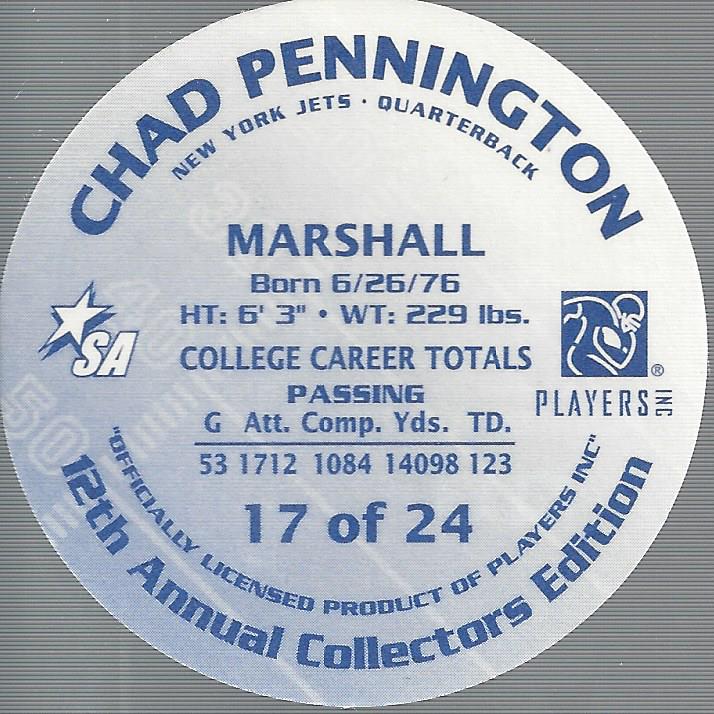 2000 King B Discs #17 Chad Pennington back image