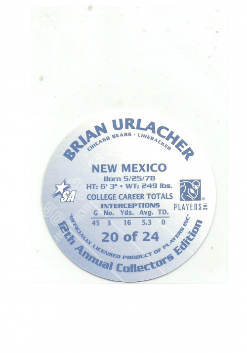 2000 King B Discs #20 Brian Urlacher back image