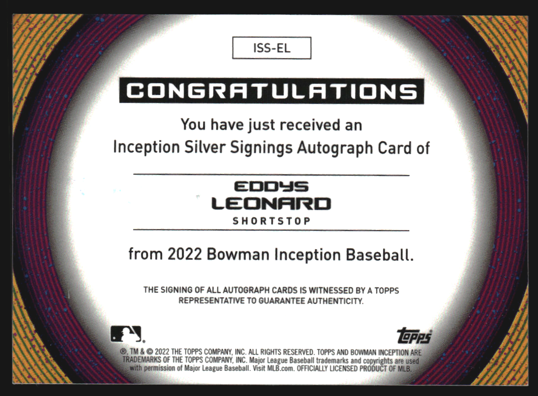 2022 Bowman Inception Silver Signings #ISSEL Eddys Leonard