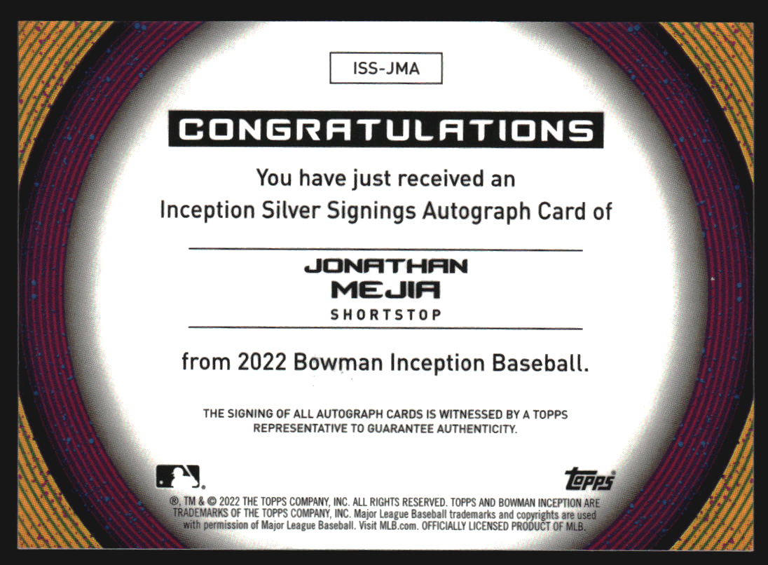 2022 Bowman Inception Silver Signings #ISSJMA Jonathan Mejia