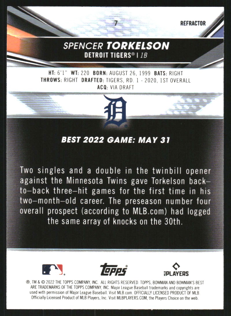 2022 Bowman's Best #7 Spencer Torkelson (RC)